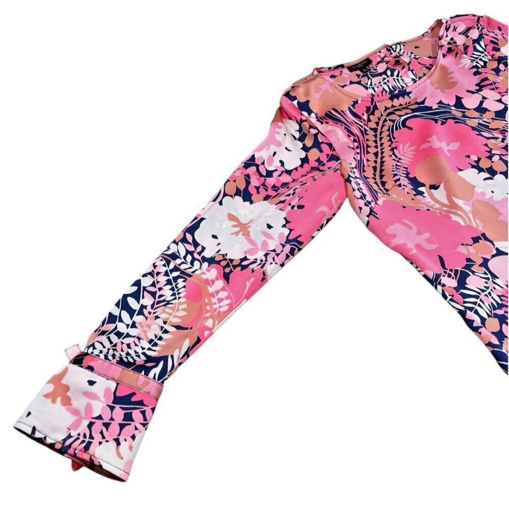 TALBOTS FLORAL BUTTON-BACK BLOUSE WITH BOW CUFFS – PETITE - Picture 8 of 12